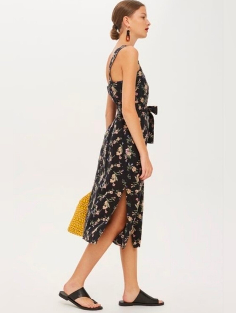 Topshop Navy Blue Floral Linen Blend Dress in US Size 4 (but fits like a 2) - Picture 2 of 9